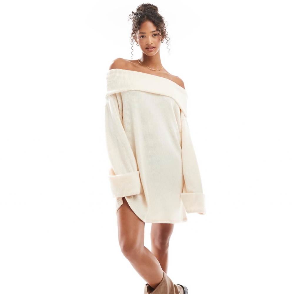 ASOS Cream Off-Shoulder Mini Dress